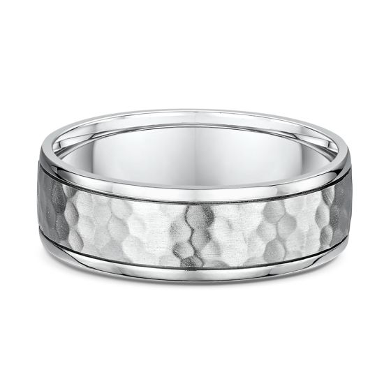 Men's white gold hammered wedding ring