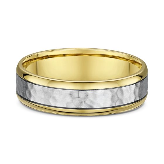 Men's two tone hammered wedding band