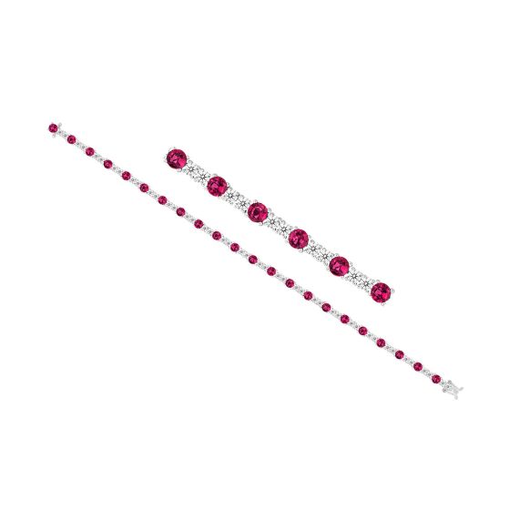 18K White Gold Round Diamond and Ruby Tennis Bracelet