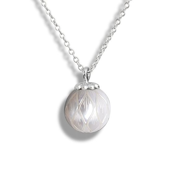 "Lucky Daisy" Carved White Fresh Water Pearl Pendant