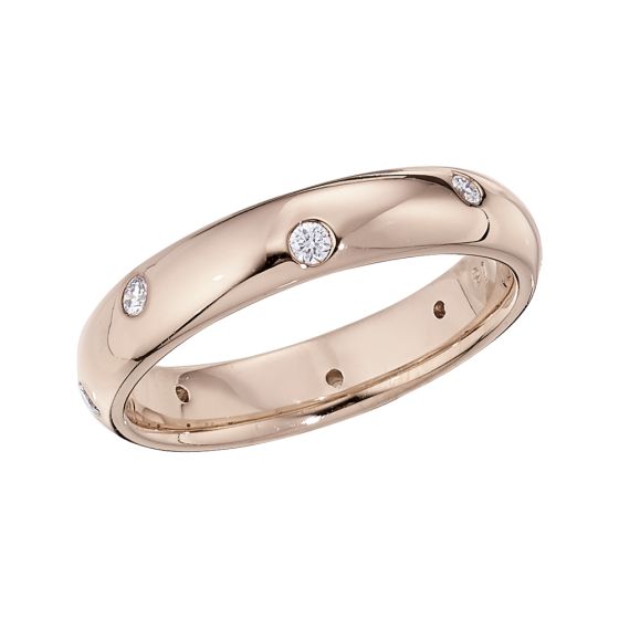18 Karat Pink Gold wedding band with diamonds