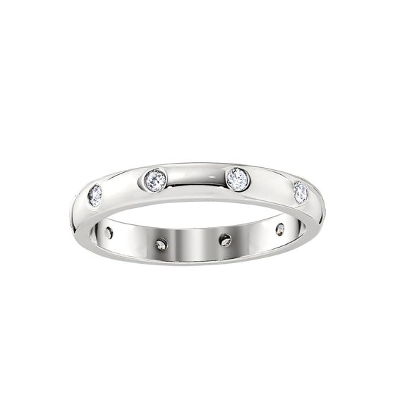 18 karat white gold wedding band with diamonds