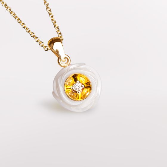 Carved Rose Pearl with a 24K Inlay "Heart of Gold" Pendant