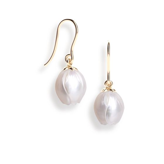 "Cherry Blossom" Carved Fresh Water Pearl Drop Earrings
