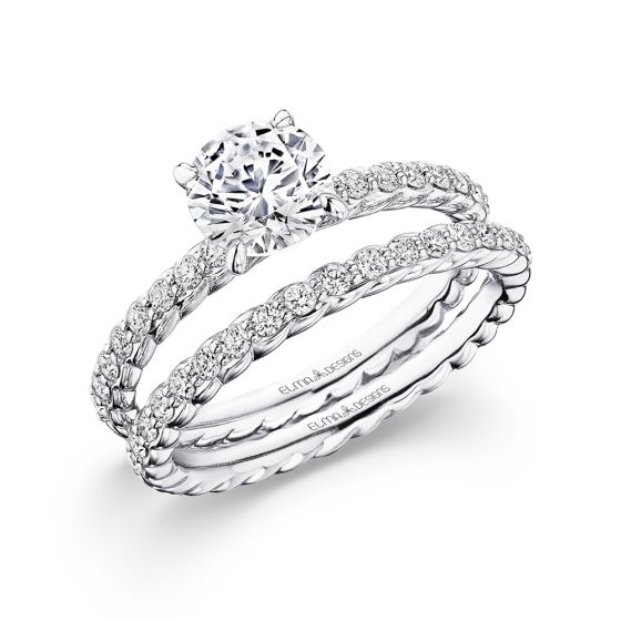 18K White Gold Round Diamond Twist Wedding Ring