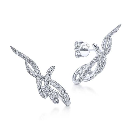 14K White Gold Round Diamond Climbing Fashion Earrings