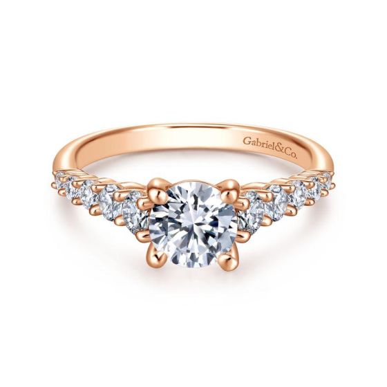 14K Rose Gold Shared Prong Graduated Round Diamond Engagement Ring