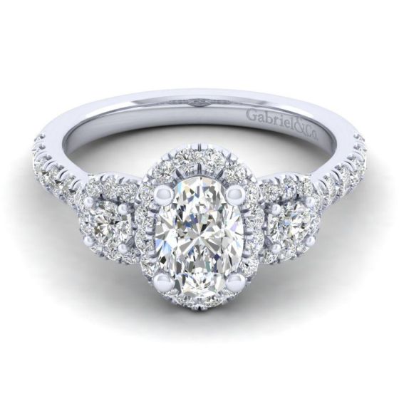 14K White Gold Oval Diamond Halo Engagement Ring