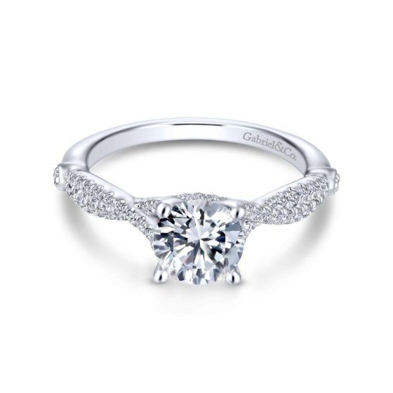 14K White Gold Twisted Round Diamond Engagement Ring