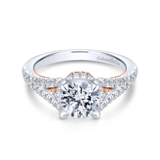 14K White/Rose Gold Gold Round Diamond Split Shank Filigree Engagement Ring