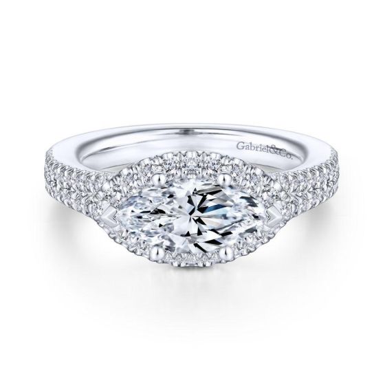 14K White Gold Marquise Halo Diamond Engagement Ring