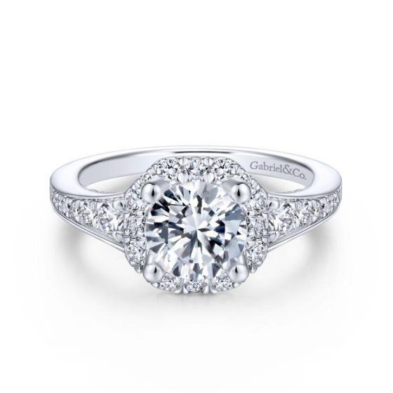 14K White Gold Round Halo Diamond Engagement Ring