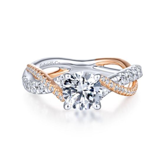 14K White/Rose Gold Twisted Round Diamond Engagement Ring