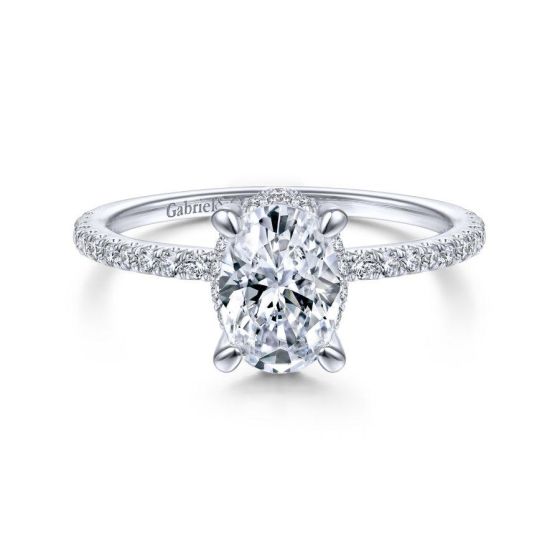 14K White Gold Oval Halo Diamond Engagement Ring