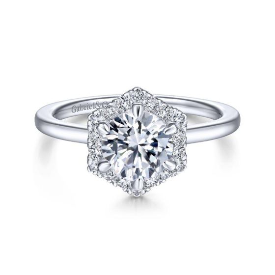 14K White Gold Round Halo Diamond Engagement Ring