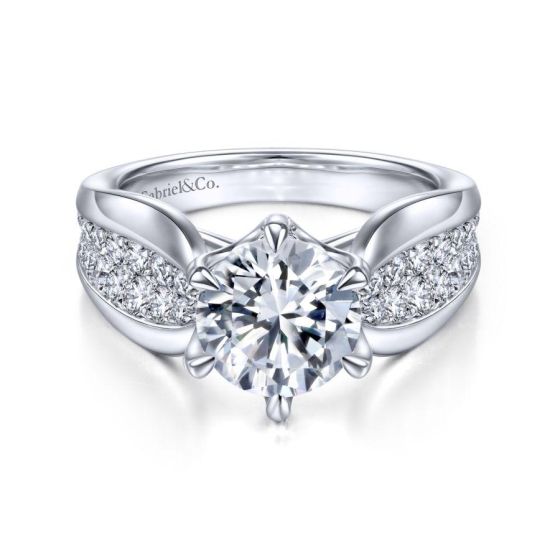 14K White Gold Round Diamond Contemporary Engagement Ring