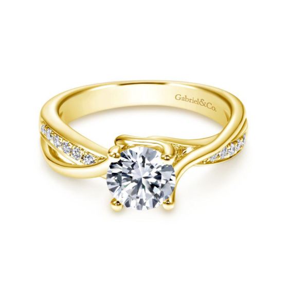 14K Yellow Gold Round Bypass Diamond Engagement Ring