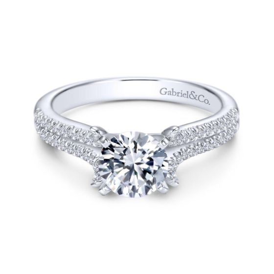 14K White Gold Round Split Shank Diamond Engagement Ring