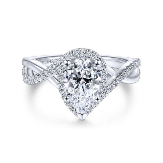 14K White Gold Pear Shape Halo Diamond Engagement Ring