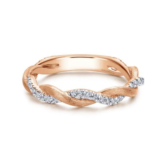 14K Rose Gold Round Diamond Twisted Ring
