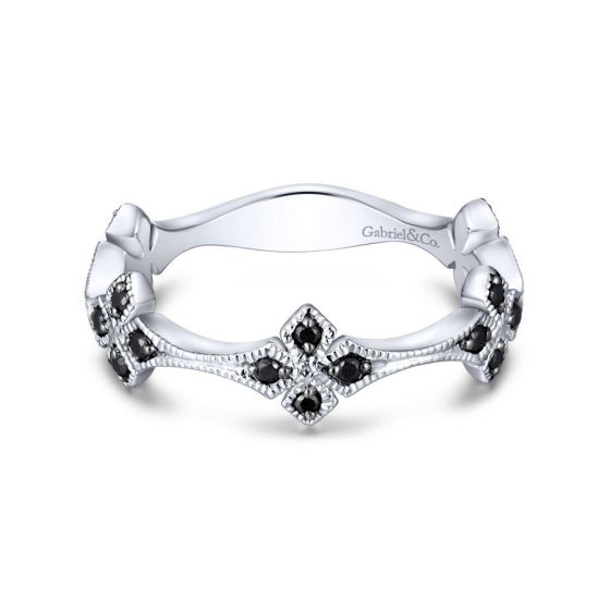 14K White Gold Round Black Diamond Ring