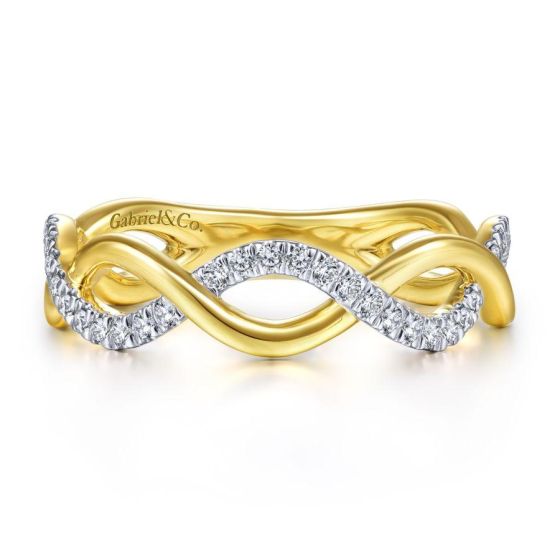 14K Yellow/White Gold Twisted Round Diamond Ring