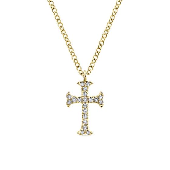 14K Yellow Gold Round Diamond Cross Pendant