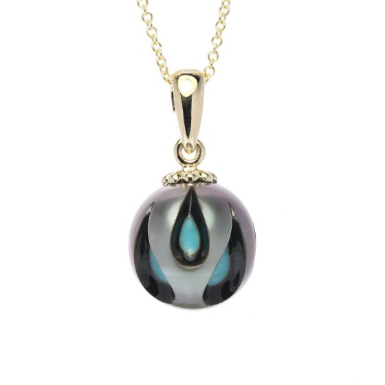 "Galatea" Carved Turquoise Pearl Pendant