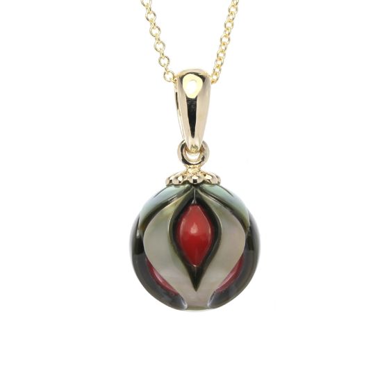 "Galatea" Carved Red Bead Pearl Pendant