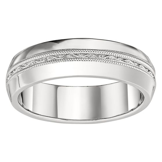 18 karat white gold men's accented wedding band