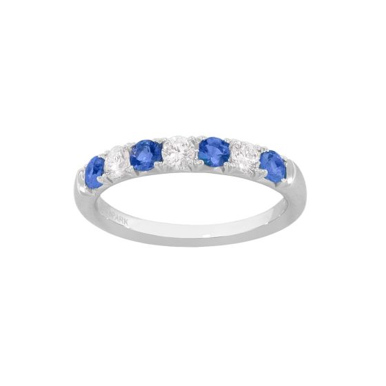 18K White Gold French Set Alternating Round Sapphire and Diamond Band