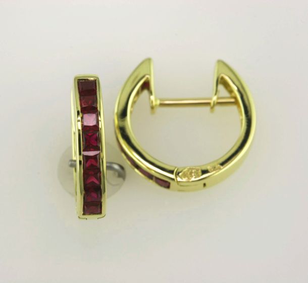 18K Yellow Gold Ruby Huggie Earrings