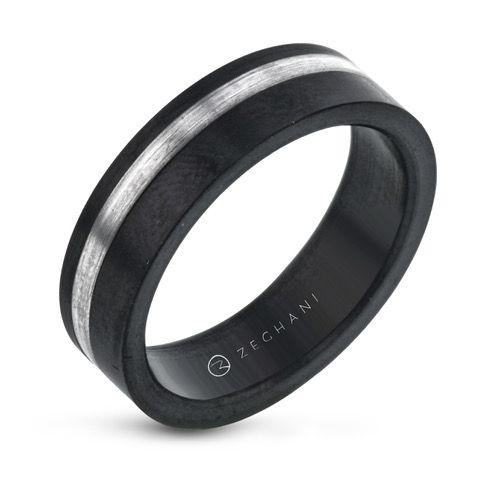 Black Zirconium/14K White Gold 7mm wide Inlayed Wedding Band