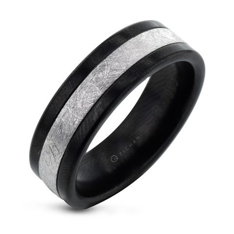 Black Zirconium/14K White Gold 7mm wide Inlayed Wedding Band